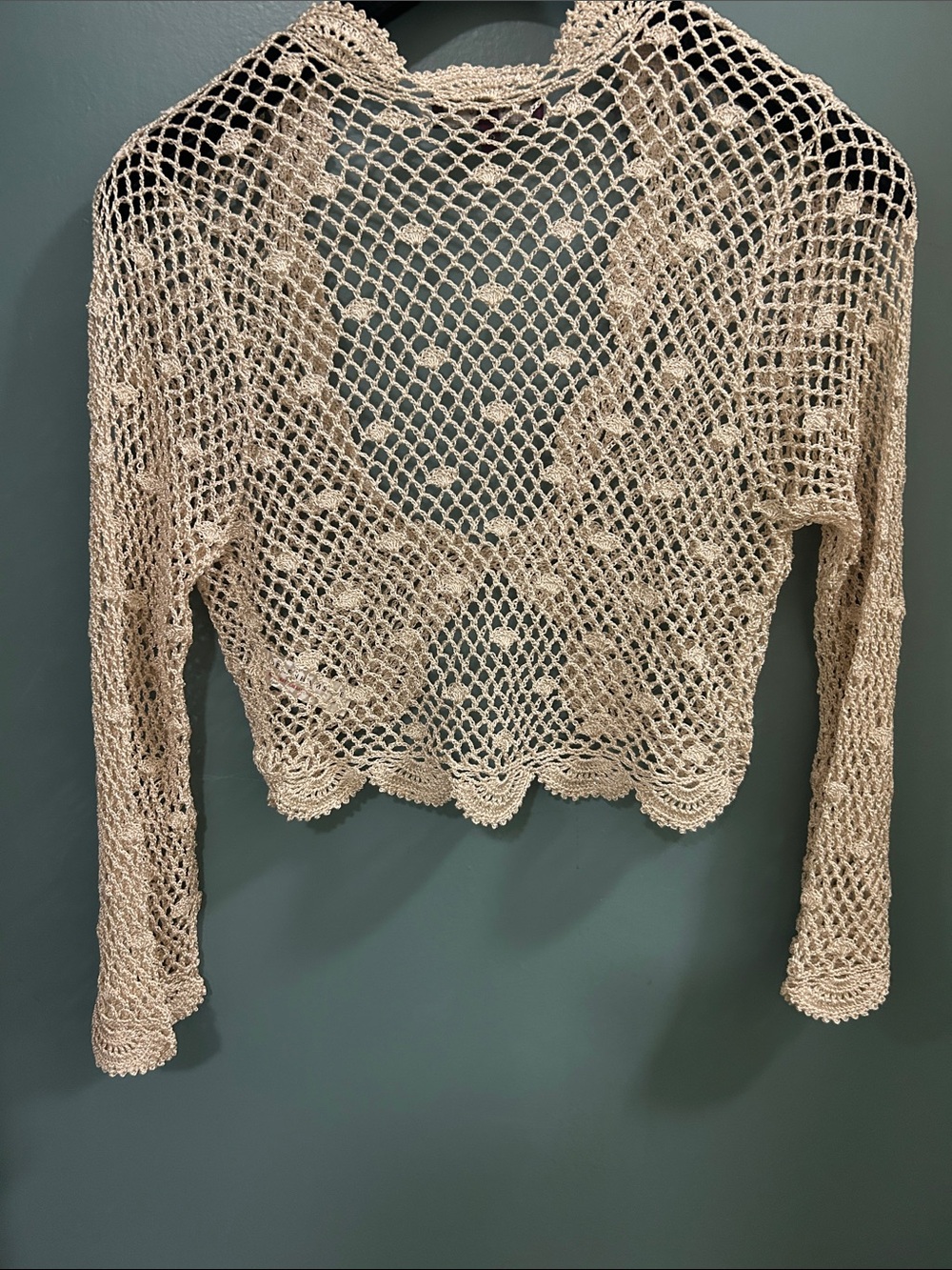 DEBUT gold crochet openwork shrug cardigan Size Small NEW NO TAG - Picture 10 of 16